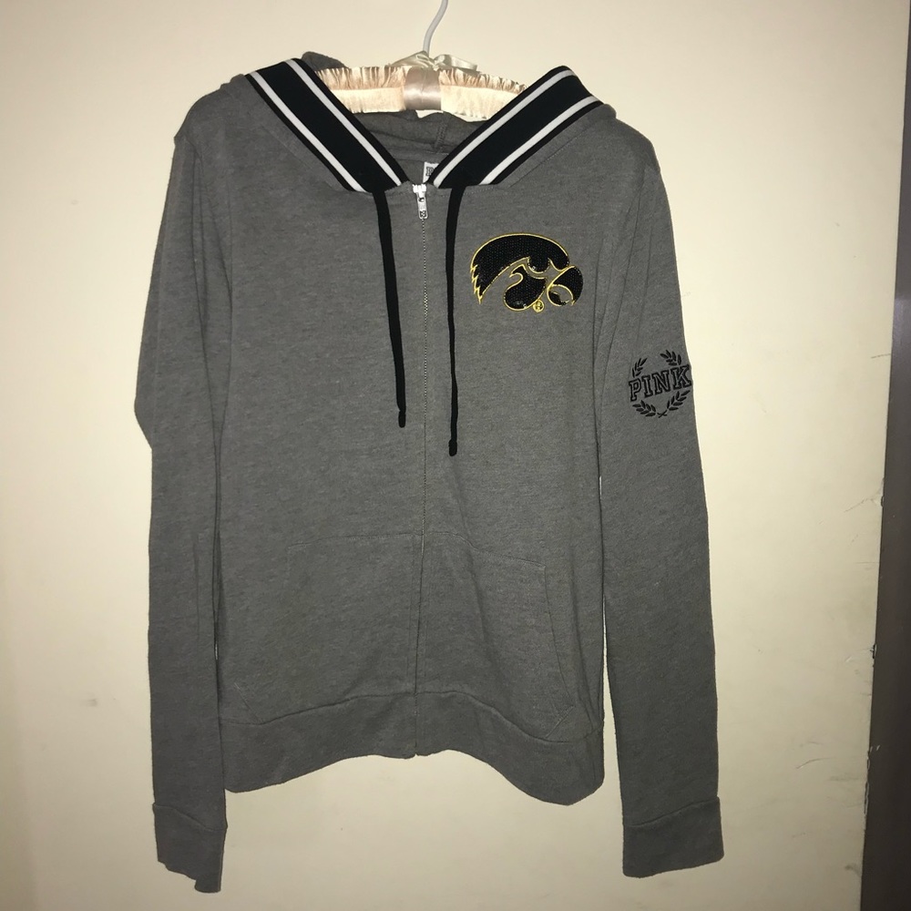 Iowa Hawkeyes VS Pink zip up hoodie with sequins
